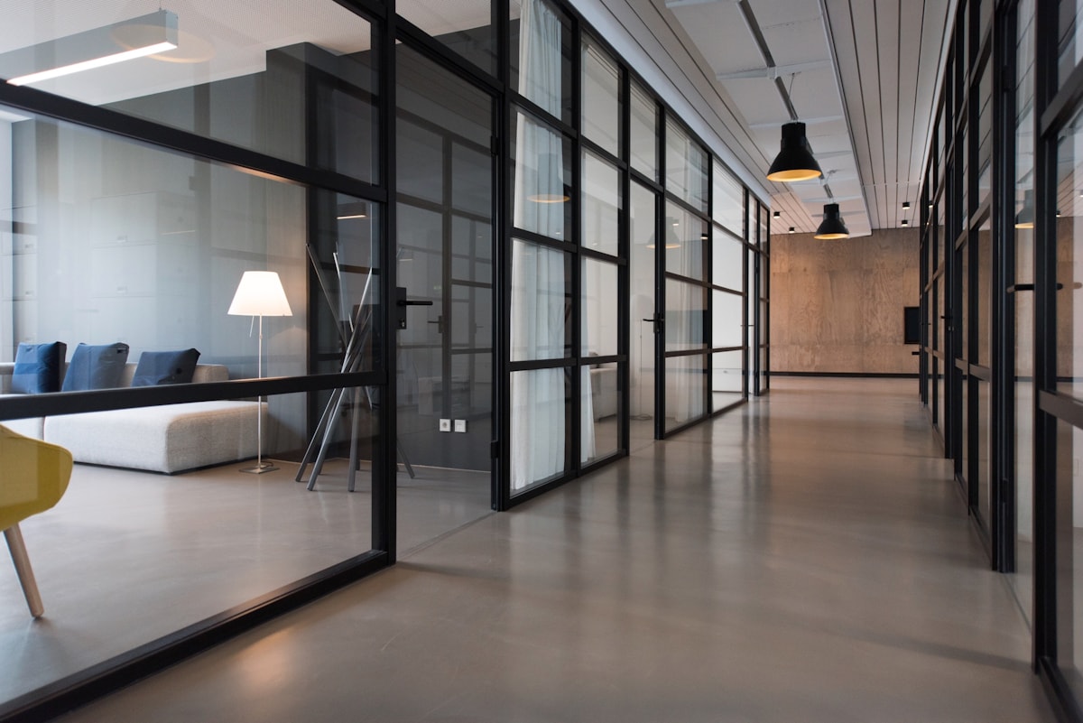 Modern office space with glass partitions
